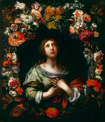 Saint Agatha Emerging from a Floral Garland by Onorio and Scacciati Marinari
